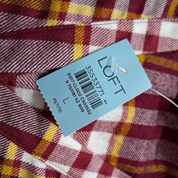 NWT Loft Dress Women's Large Petite Red‎ Mini Plaid Side Tie Flare Tiered Fall - Picture 11 of 13